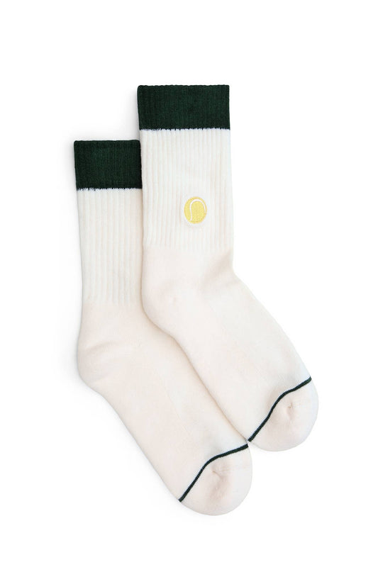 Chaussettes respirantes blanches et vertes pour joueurs de pickleball.