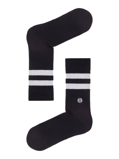 Chaussettes de sport en coton bio noires et blanches pour le pickleball.