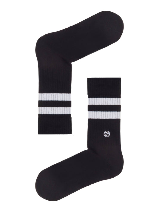 Chaussettes de sport en coton bio noires et blanches pour le pickleball.